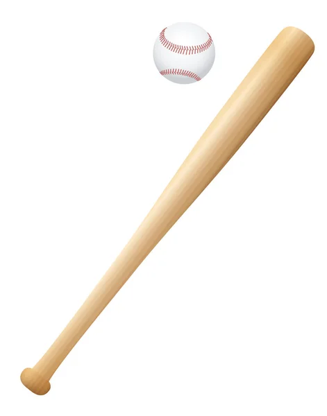 Kij Baseballowy Piłką Drewniane Teksturowanej Wektor Białym Tle Ilustracja Białym — Wektor stockowy