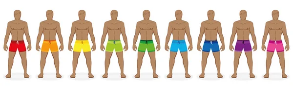 Pływać Pni Tęcza Kolorowych Kolekcji Strojów Plażowych Dla Dziewięciu Mężczyzn — Wektor stockowy