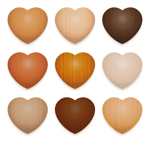 Ξύλινες Καρδιές Συλλογή Των Εννέα Διαφορετικές Διακόσμηση Στοιχείων Σκαλισμένα Διάφορα — Διανυσματικό Αρχείο