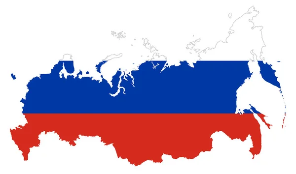 Bandera Rusia Silueta Del País Bandera Tricolor Tres Campos Horizontales — Vector de stock