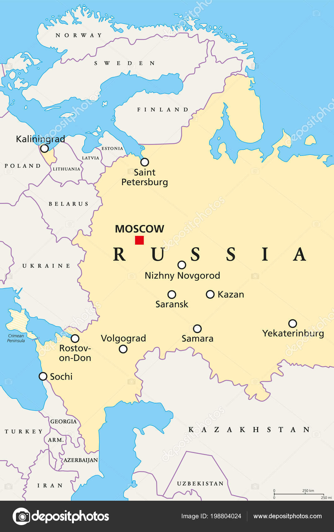 Mapa Político Da Rússia Com Capital Moscou, Fronteiras Nacionais E