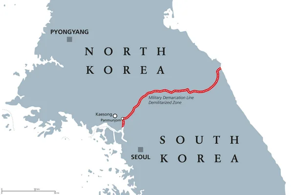 Korean Peninsula Demilitarized Zone Area Political Map North South Korea — Stock Vector
