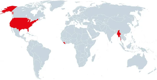 공식적으로 미터법을 국가의 지도입니다 라이베리아 미얀마와는 시스템을 그래픽입니다 배경에 그림입니다 — 스톡 벡터