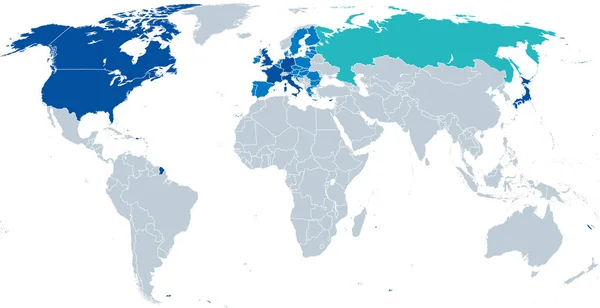 Великої Вісімки Карта Змінений 2014 Році Світів Найбільших Країн Розвиненою — стоковий вектор