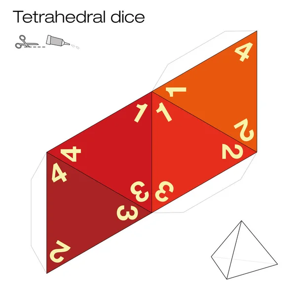 四面体テンプレート両面四面体のサイコロ つのプラトンの ネット外のアイテムし サイコロ遊びを作る 白い背景の上の図 — ストックベクタ