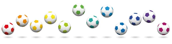 Bolas Fútbol Arregladas Libremente Arco Iris Color Saltando Juego Pelota — Vector de stock