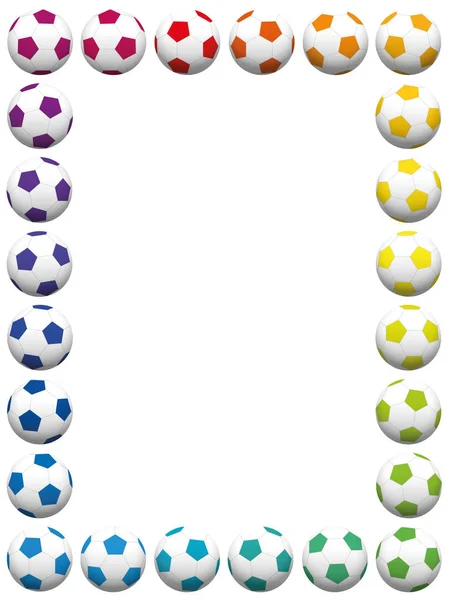 Colorful Soccer Balls Vertical Frame Isolated Vector Illustration White Background — Stock Vector