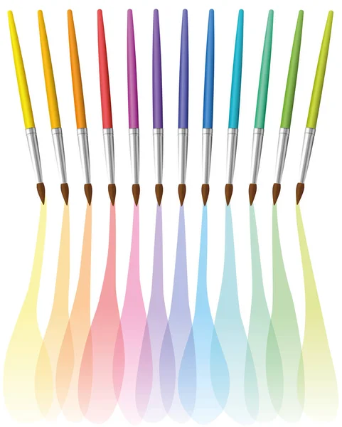 Pinceles Pintura Brillante Arco Iris Color Acuarela Trazos Ilustración Vectorial — Vector de stock