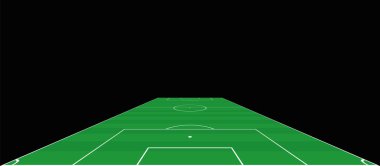 Futbol sahası. Kaleciler geniş perspektif görünüm. Yeşil saha, spor çim. Vektör çizim siyah arka plan üzerine.