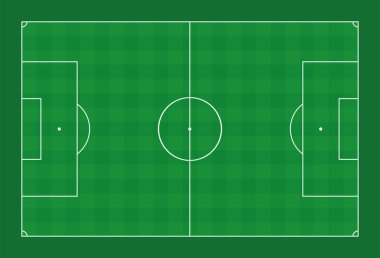 Futbol sahası. Sahası beyaz çizgiler ile yeşil ve desen spor çim kontrol edin. Vektör çizim yeşil zemin üzerine.