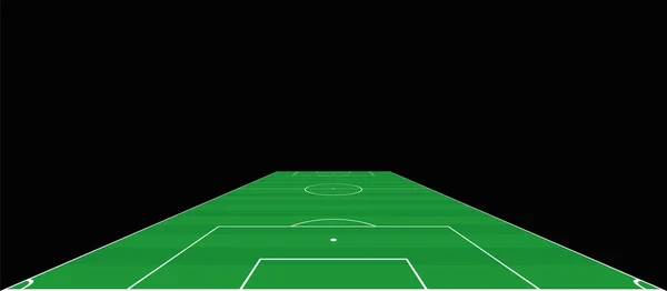 サッカー場 ゴールキーパーの広範な分析観点ビュー 緑のピッチ スポーツ芝です 黒の背景のベクトル図 — ストックベクタ
