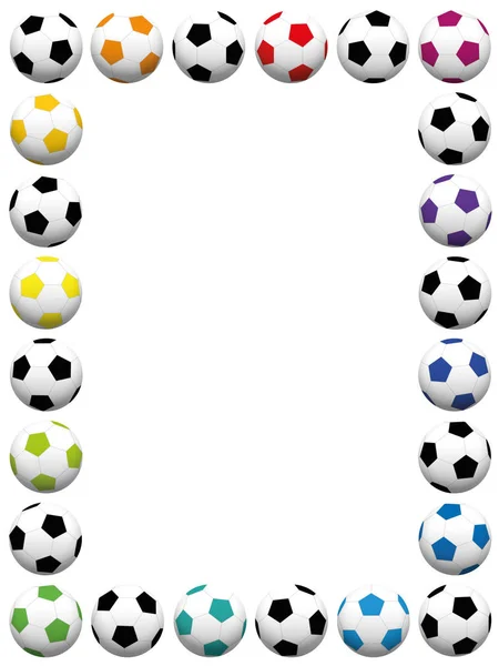 Palloni Calcio Cornice Verticale Colorata Illustrazione Vettoriale Isolata Sfondo Bianco — Vettoriale Stock