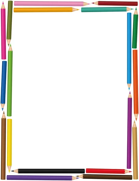 Colorful Vertical Crayons Frame Loosely Arranged Color Pencil Set Isolated — Stock Vector