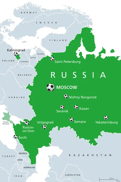 Fútbol Rusia 2018 Mapa Lugares Fútbol Parte Europea Occidental Federación — Archivo Imágenes Vectoriales