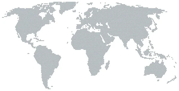 グレーのドットで作られた世界地図 シルエット アウトライン ロビンソン図法の下に地球の表面に点在 行のドット 白い背景の上の孤立した図 ベクトル — ストックベクタ