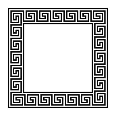 Square frame with seamless meander pattern. Meandros, a decorative border, constructed from continuous lines, shaped into a repeated motif. Greek fret or Greek key. Illustration over white. Vector. clipart