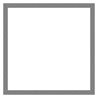 Kare çerçeve sorunsuz menderes desen yaptı. Meandros, Dekoratif kenarlık, sürekli çizgiler, tekrarlanan bir motif şeklinde inşa. Yunan perde ya da Yunan anahtar. Resimde beyaz üzerinde. Vektör.