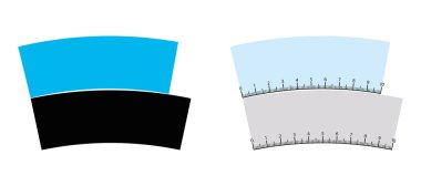 Jastrow optical illusion. The blue and the black arches are identical and of same lenth. Also known as ring segment, Wundt area or Boomerang illusion. Isolated illustration on white background. Vector clipart