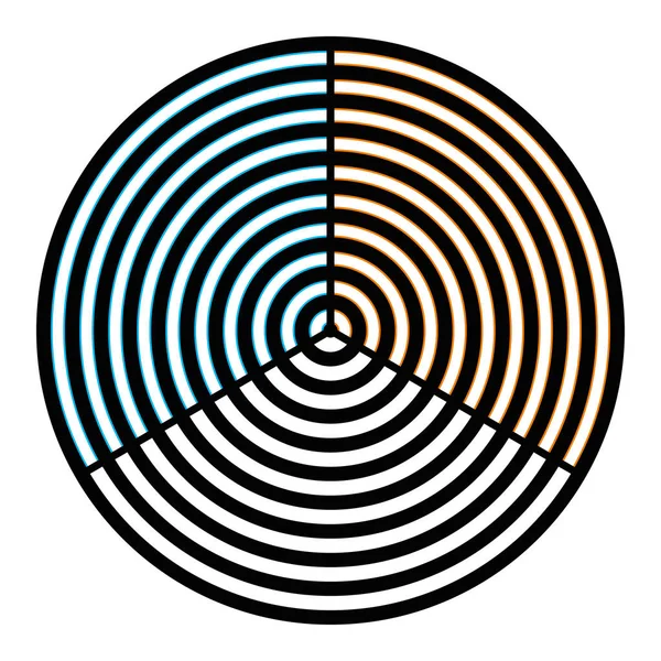Watercolor Optical Illusion Circular Gratings Thin Blue Orange Lines Circular — Stock Vector