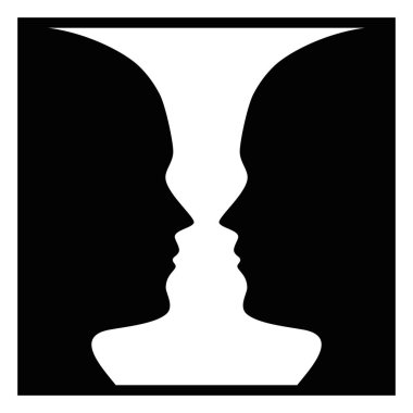 Şekil-zemin algı, yüz ve vazo. Şekil-zemin organizasyon. Algısal gruplama. Gestalt psikolojisi içinde arka plan bir rakam tanımlayan olarak da bilinir. İzole resimde beyaz üzerinde. Vektör.