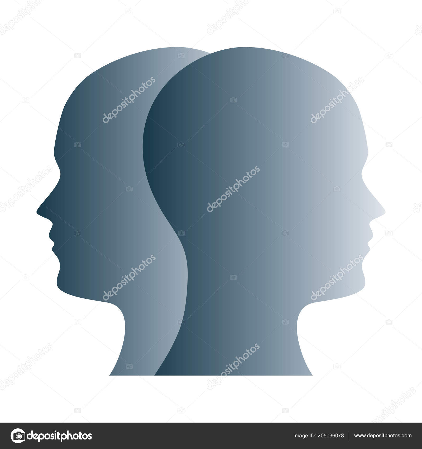 머리의 실루엣 야누스 상징에 의하여 이루어져 이중성 불확실성 심리적 질문에 스톡 벡터 - ©Furian 205036078