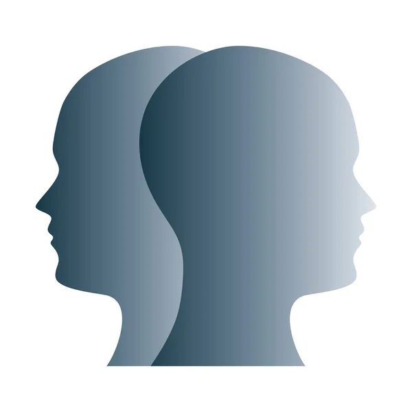双面人脸的符号由两个头的灰色剪影 两个重叠的头作为符号的双重性 不确定性和其他心理问题和问题 插图结束白色 — 图库矢量图片