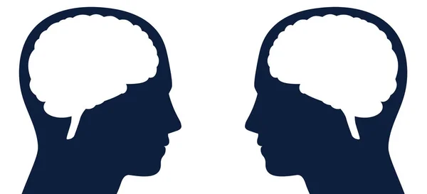 Two Heads Brain Silhouette Facing Each Other Symbol Same Different — Stock Vector