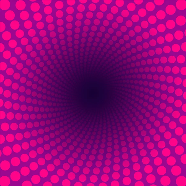 暗いセンターを持つ紫トンネルでピンクのドットのスパイラル パターン 幸せな女の子の力図 — ストックベクタ