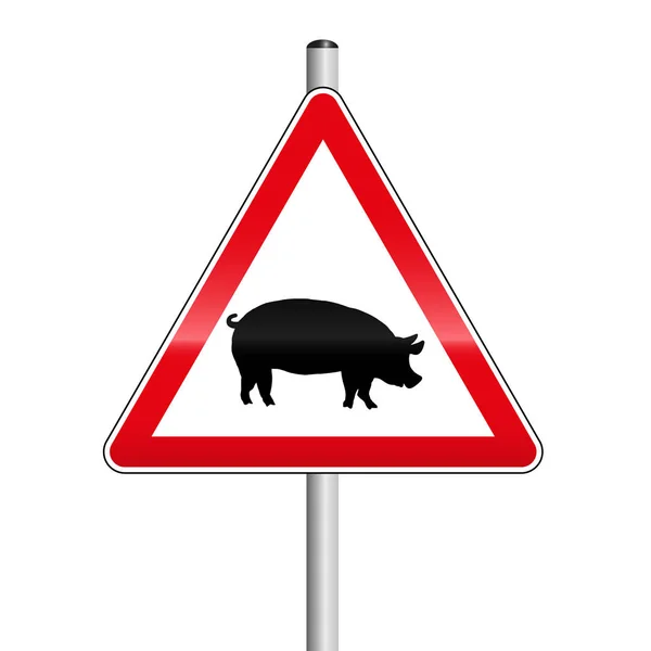 Señal Calle Precaución Con Cerdo Cuidado Con Los Cerdos Carretera — Archivo Imágenes Vectoriales