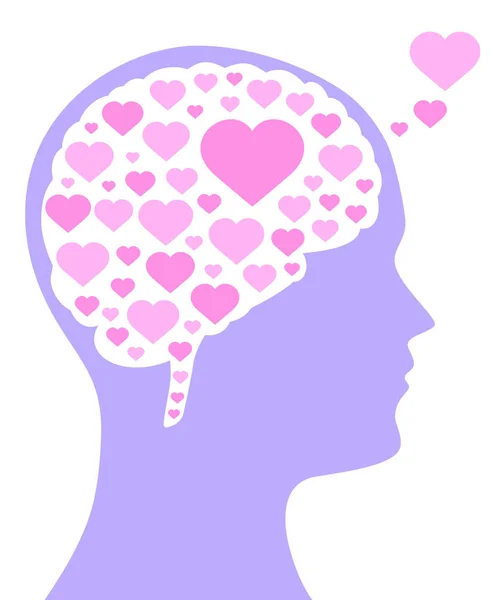 Różowe Kolorowe Serca Kształcie Mózgu Fioletowy Sylwetka Głowy Symbolem Upadku — Wektor stockowy