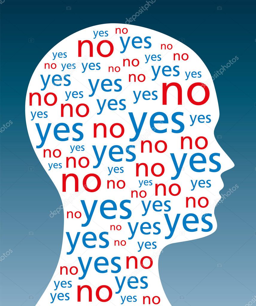 Las Palabras Escritas Una Silueta Una Cabeza Símbolo Indecisión Debilidad  Vector de stock por ©Furian 207215868, image size:856x1024