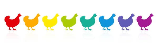Красочный Куриный Парад Куры Радужного Спектра Цветные Птицы Одном Файле — стоковый вектор