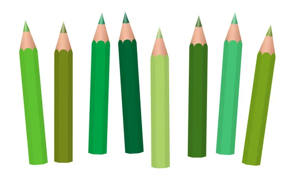 绿色蜡笔 短小被安排的短的铅笔 不同的绿色象青苔 橄榄色 中或深绿色隔绝的媒介例证在白色背景上 — 图库矢量图片