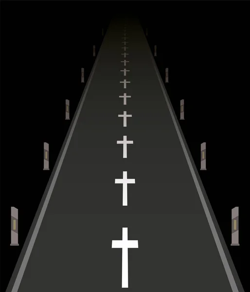 致命的な交通事故 破線ではなく十字架の道 — ストックベクタ