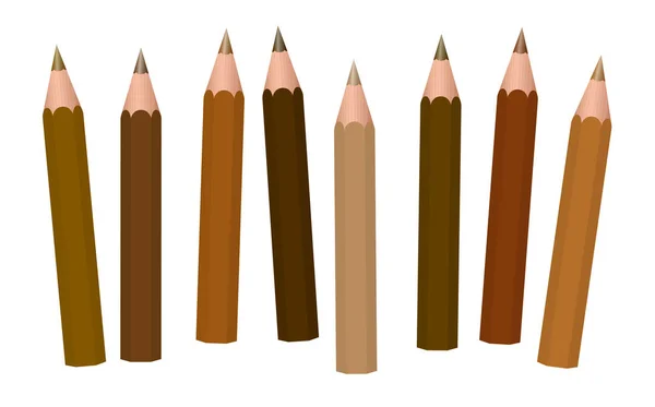 棕色铅笔 不同色调的棕色 如肉桂 棕褐色 巧克力 中或暗褐色 松散排列 在白色的矢量 — 图库矢量图片