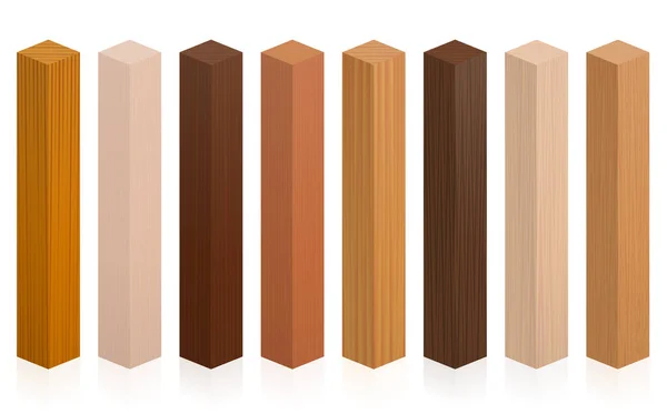 Holzproben Holzklötze Pfosten Oder Stöcke Mit Verschiedenen Texturen Farben Lasuren — Stockvektor