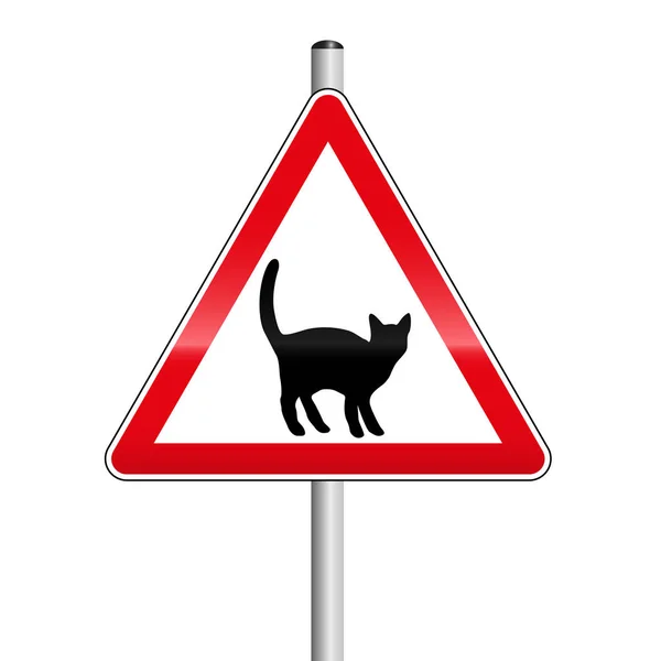 当心猫警告街上 Signbeware 红三角警示道标志 — 图库矢量图片