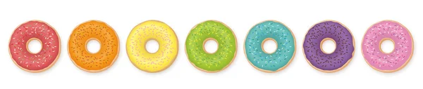 Donuts Regenboog Gekleurde Set Van Zeven Donuts Geïsoleerde Vectorillustratie Witte — Stockvector