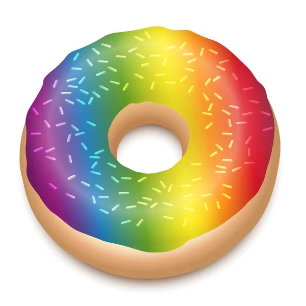 Regenboog Gekleurde Donut Met Hagelslag Geïsoleerde Vectorillustratie Witte Achtergrond — Stockvector