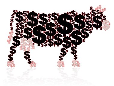 Cash Cow, iş metafor, bir inek şekil dolar. Beyaz arka plan üzerinde izole vektör çizim.