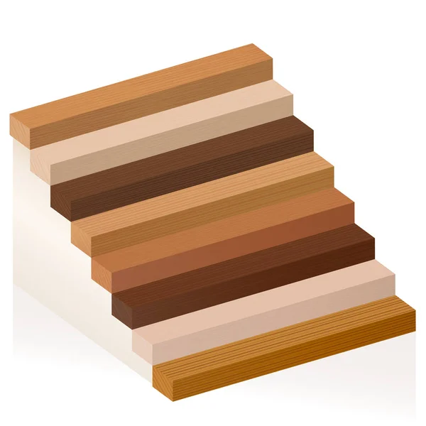 Wooden Staircase Wood Samples Different Textures Colors Glazes Various Trees — Stock Vector