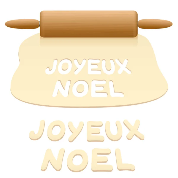 Merry Christmas Cookies Cut Out Pastry Dough Saying Joyeux Noel — Stock Vector