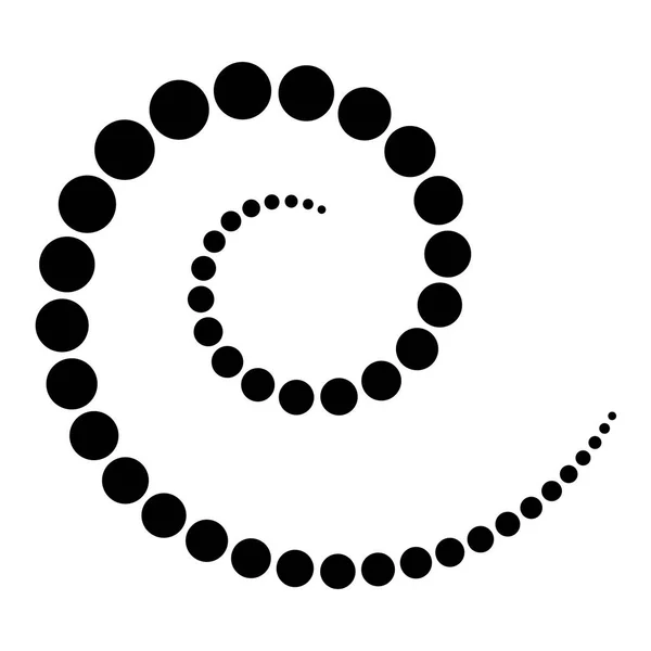 黑色圆点制成的螺旋 从螺旋中心增加点 然后再变小 白色背景上的黑色孤立插图 — 图库矢量图片