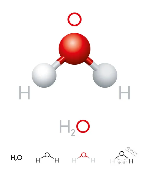 H2O Water Molecule Model Chemical Formula Ball Stick Model Geometric — Stock Vector