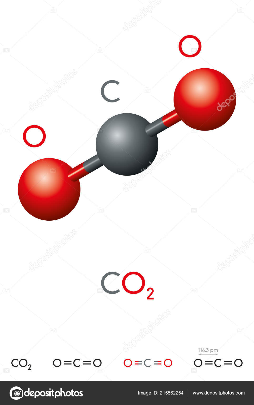 Co2 Molecule Model Carbon Dioxide Co2 Molecule Model Chemical Formula Carbonic Acid Gas Stock Vector C Furian 215562254