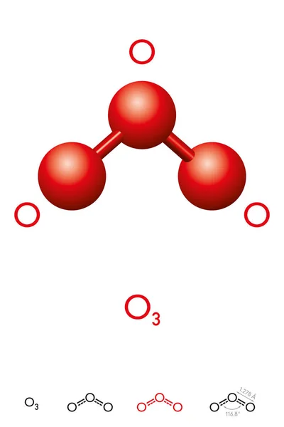 Ozon Trioxygen Molekülmodell Und Chemische Formel Anorganisches Blassblaues Gas Mit — Stockvektor