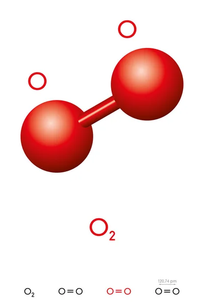Sauerstoff Molekülmodell Und Chemische Formel Auch Dioxygen Kieselalgen Oder Molekularer — Stockvektor