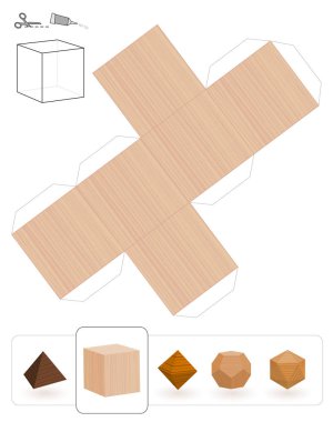 Platonik katılar. Şablon altı yüzlü bir 3d kağıt modeli üçgen net dışarı yapmak için ahşap doku ile /.