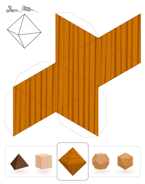 Sólidos Platónicos Modelo Octaedro Com Textura Madeira Para Fazer Modelo —  Vetores de Stock