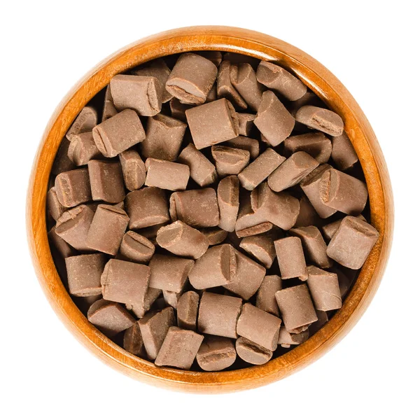 Chocolade Stukjes Houten Kom Melk Chocolade Stukken Voor Het Bakken — Stockfoto